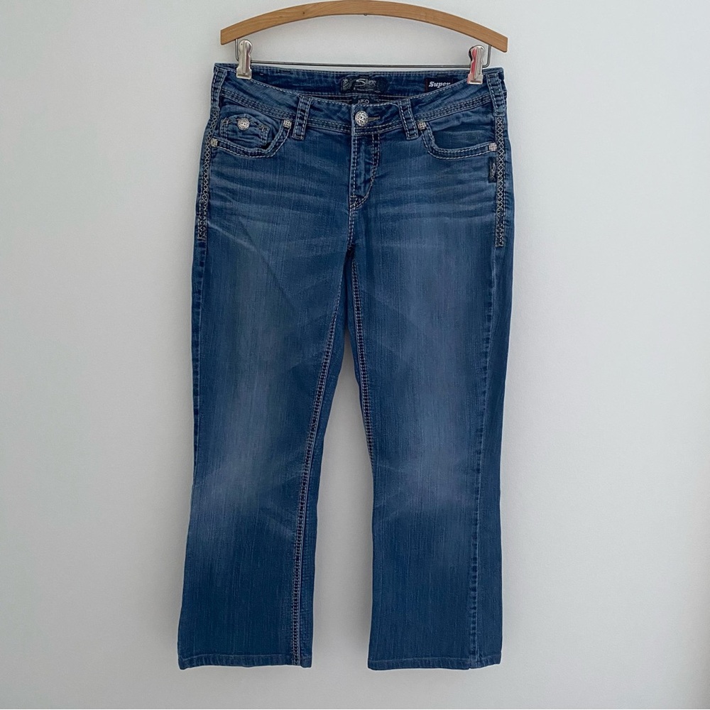 Silver Jeans Women's 30X33 Aiko Bootcut Medium Blue Stretch Denim Grunge Cowgirl